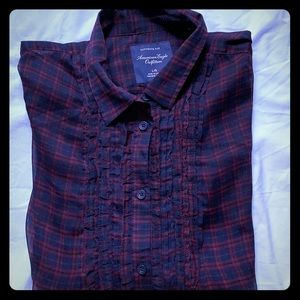 Sheer, plaid, long sleeve button down.